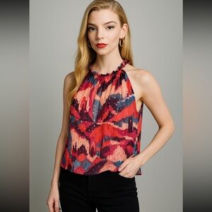 CHUFY womens Printed Halterneck Blouse size medium